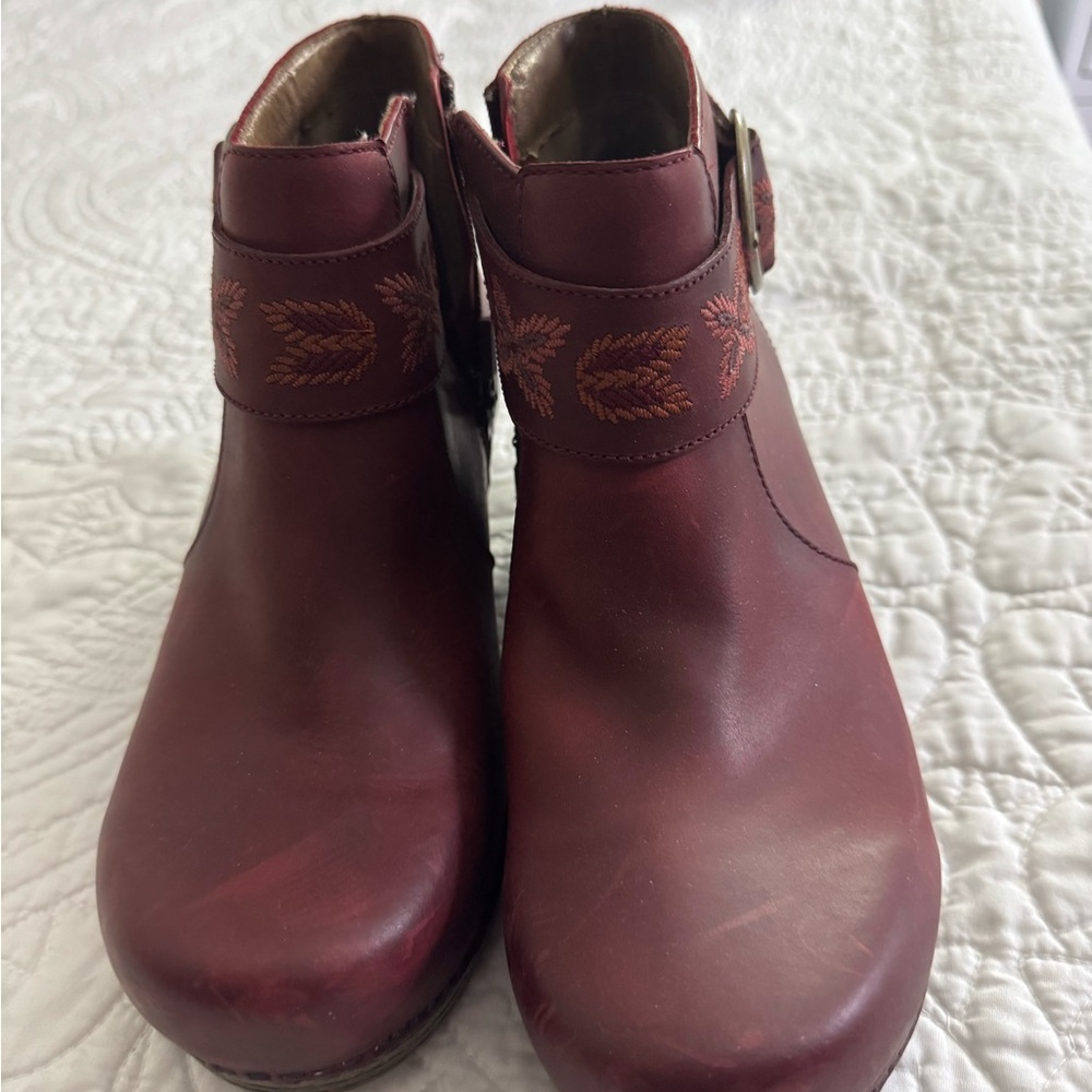 Dansko Maroon Ankle Boots with Embroidered Design
